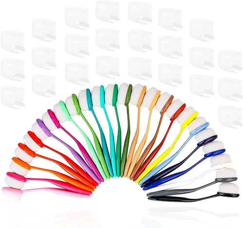 Vista 13 de Yoseng 10 pinceles de mezcla de tinta para hacer tarjetas, manualidades de papel surtido de amplia aplicación con mango de código de color y tapas