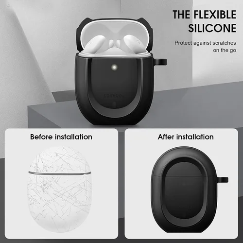 Vista 4 de CaseBot Funda para Pixel Buds Serie A 2021 y Pixel Buds 2 (2020), protección resistente [LED frontal visible] (negro)