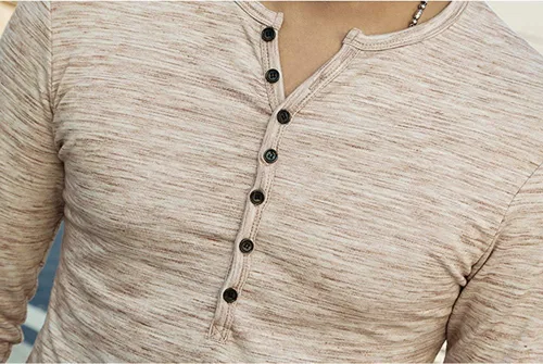 Vista 5 de KUYIGO Henley - Camiseta básica de manga corta y larga para hombre