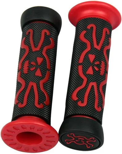 Vista 2 de Agarraderas de gel para manillar de calavera de goma 3D rojas con tapas de calavera, compatibles con Honda CRF230L