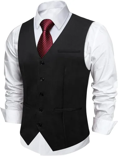 Vista 26 de DiBanGu Chaleco de traje para hombre Vestido formal de negocios Light Khaki