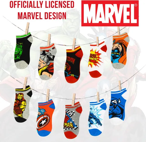 Vista 5 de Marvel Calcetines de Spider-Man para niños, 10 pares de calcetines de corte bajo para niños de 3 a 9 años Marvel Comics