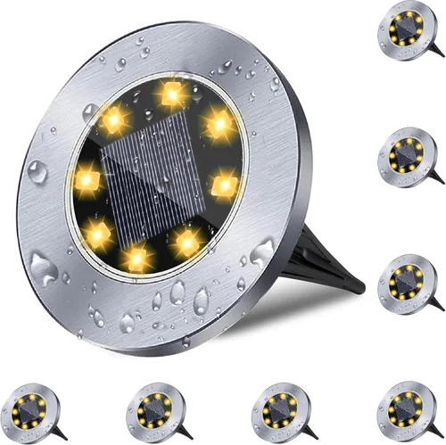 Vista 10 de Rayolon Luces Solares para Suelo, Paquete de 4, 8 LED Luces Solares Blancas para Sendero, Impermeables, Modernas, Exteriores, Empotradas en Suelo