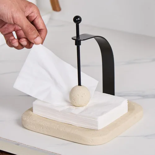 Vista 2 de Servilletero de travertino natural, servilleta cuadrada decorativa de papel y toallero para cocina, restaurante, baño, organizador de mesa de resina