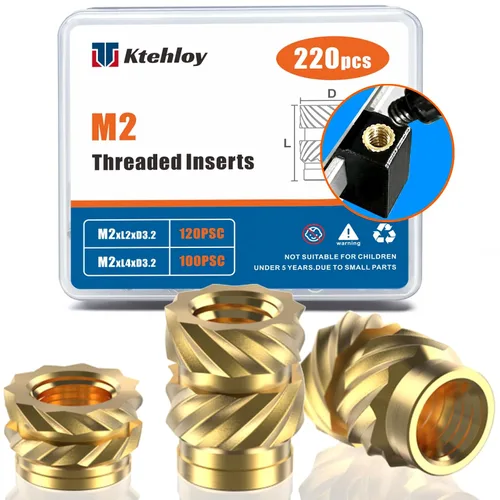 Vista 10 de 51 piezas de insertos roscados de 1/4"-20, kit surtido de tuercas moleteadas SAE de rosca hembra, inserto de calor de latón para impresión 3D piezas