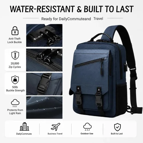 Vista 7 de Bolsa tipo mensajero de lona tipo bandolera para computadora portátil, casual, viajes, para hombres y mujeres