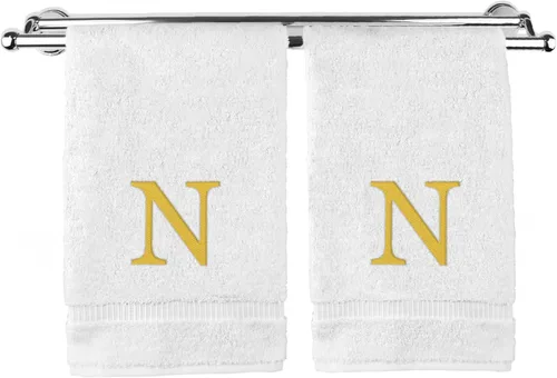 Vista 98 de Toalla de mano monogramada, regalo personalizado, juego de 2 - Toalla bordada con letra de bloque dorada - Extra absorbente 100% algodón turco