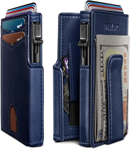 Vista 11 de miyozi Billetera para hombre, con clip para dinero, bolsillo para monedas, ventana para identificación, delgada, bolsillo frontal con bloqueo RFID