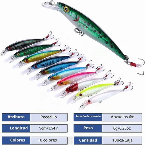 Vista 2 de Jerkbait Señuelos de pesca, señuelos de pesca de lubina superior - 10 piezas con caja