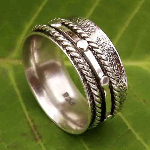 Vista 3 de Anillo de plata de ley 925 maciza y anillo de meditación giratorio hermoso anillo de joyería goyal GESR-160