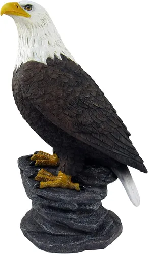 Vista 3 de DWK - Libertad - Majestuosa Estatua de escritorio de águila calva americana sobre roca, escultura patriótica de Estados Unidos, librero de oficina