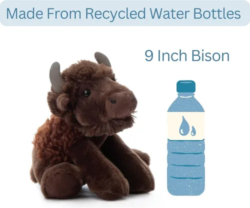 Vista 10 de The Petting Zoo Peluche de bisonte disquete, regalos para niños, animales salvajes de la vida silvestre, juguete de peluche de bisonte de 9 pulgadas