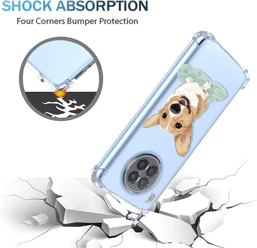 Vista 4 de Funda para Huawei Nova 8i Honor 50 Lite NEN-L22, diseño de animal de dibujos animados transparente de lindo perro, TPU suave a prueba de golpes