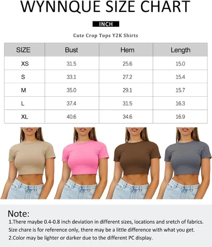 Vista 6 de WYNNQUE Camisetas cortas para mujer, lindas camisetas básicas de verano con cuello redondo, ajuste delgado, de manga corta, para adolescentes