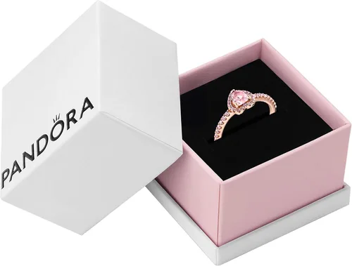 Vista 2 de Pandora Anillo de corazón elevado brillante Anillo de oro rosa para mujer Anillo en capas o apilable Regalo para ella Rosa chapada en oro rosa