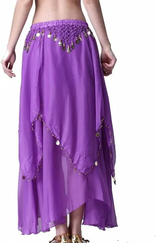 Vista 3 de ZLTdream, falda de chifón para danza del vientre para mujer con monedas.