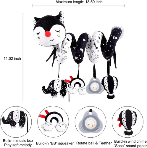 Vista 2 de Car Seat Toys for Infants 0-6 Months, High Contrast Baby Toys Black and White Hanging Baby Carseat Toys Stroller Toys 3-6 Months Newborn