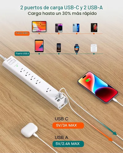 Vista 4 de Paquete de 2 regletas de protección contra sobretensiones, cable