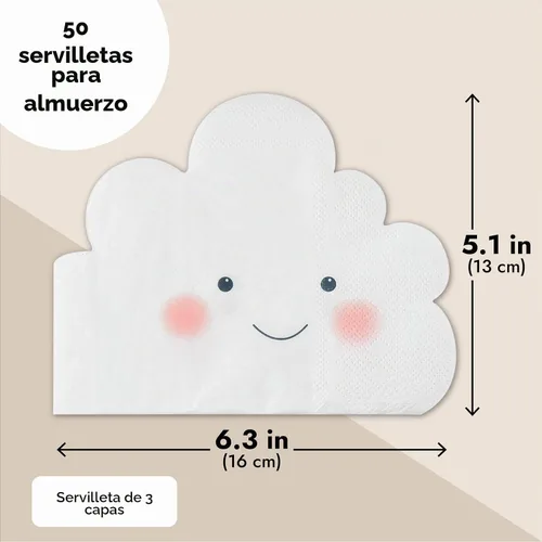 Vista 4 de Servilletas de papel con forma de nube blanca para baby shower (6.3 x 5.1 pulgadas, 50 unidades)