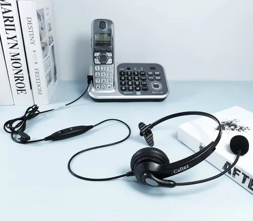 Vista 6 de Callez Auriculares de teléfono con micrófono con cancelación de ruido, auriculares de oficina para teléfonos DECT inalámbricos con conector