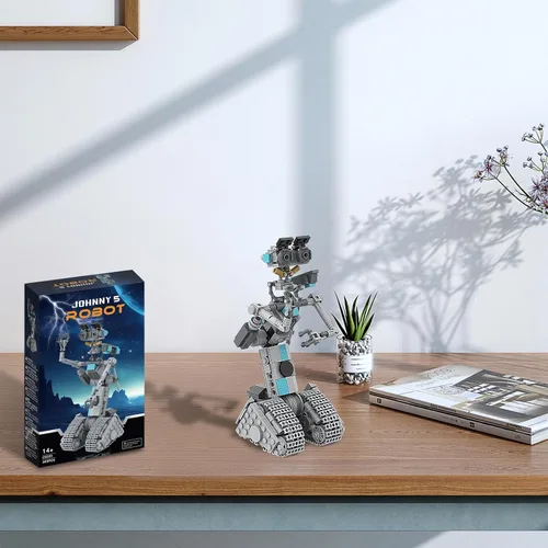 Vista 5 de Juguetes de Construcción de Robot Johnny 5, Figuras de Robot de la Película Cortocircuito, Kit de Construcción de Modelo de Robot, Set de Bloques