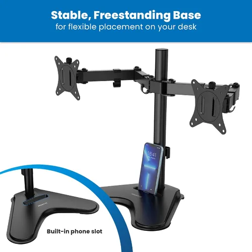 Vista 7 de Mount-It! Soporte de monitor doble para escritorio, soporte de monitor independiente para 2 pantallas de hasta 32 pulgadas, altura ajustable