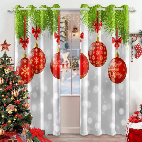 Vista 13 de AWERT Cortinas de Navidad para sala de estar, Navidad tradicional temporada de invierno, árbol de Navidad, juego de 2 paneles de cortinas opacas