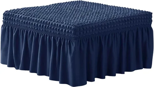 Vista 7 de NIDITW Funda otomana elástica de sirsaca gris con falda, rectangular, para almacenamiento, funda otomana con textura de burbujas 3D, fundas
