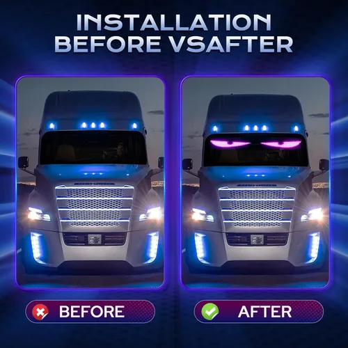 Vista 2 de Luz de ojos de diablo resistente de 58 x 8 pulgadas, LED animado para parabrisas de automóvil, pantalla LED de desplazamiento flexible para ventana