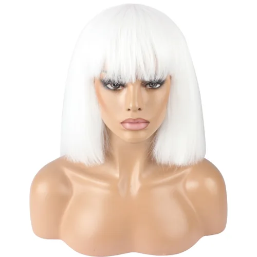 Vista 10 de WeKen peluca de moda con corte bob corto, con flequillo recto, para mujer, peluquines sintéticos, Negro