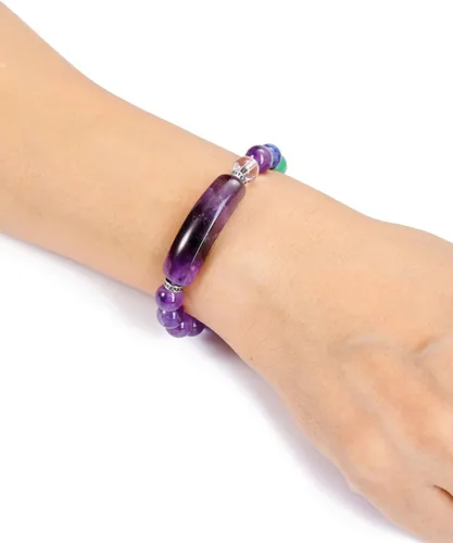 Vista 5 de Jovivi Pulseras de 7 chakras para mujeres y hombres, piedras preciosas naturales de chakras de 0.315 pulgadas, cuentas redondas de amatista, pulsera