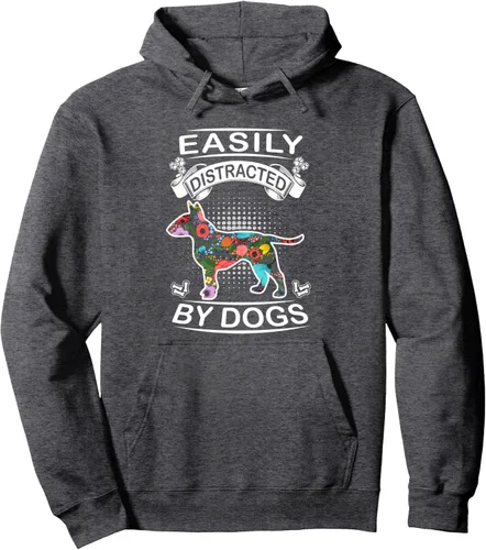 Vista 4 de Easily Distracted By Dogs Bull Terrier Dog Lovers Puppy Pullover Hoodie