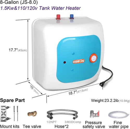 Vista 6 de calentador de agua caliente eléctrico instantáneo de 110V-120V 1440-1500W debajo de la cocina, tanque pequeño de 8.0 galones de almacenamiento