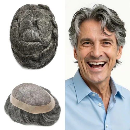 Vista 16 de Mens Toupee Hair Piece Real Human Hair Fine Mono Toupee para hombres Sistema de reemplazo de cabello para hombre Postizo Protesis Capilar Para