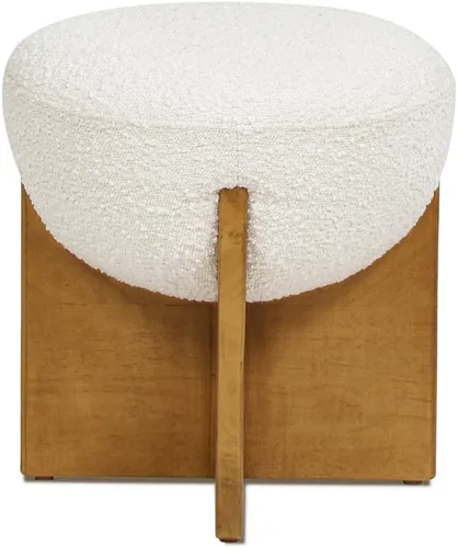 Vista 4 de Jennifer Taylor Home Bali - Otomana redonda tapizada de 18.5 pulgadas con base de madera natural