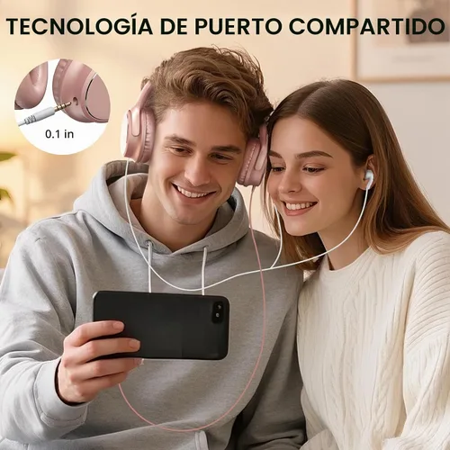 Vista 7 de Auriculares con cable USB C sobre la oreja con micrófono, control de volumen, puerto compartido y diadema ajustable, auriculares estéreo plegables