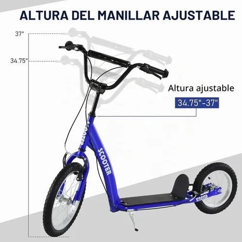 Vista 4 de Aosom Youth Scooter Kids 5+ Adjustable Handlebar 16" Front 12" Rear Kick Scooter, Dual Brakes, Inflatable Wheels