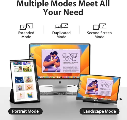 Vista 5 de KYY Monitor portátil de 15.6 pulgadas FHD 1080P USB-C HDMI con bolsa de cubierta inteligente y altavoces duales, pantalla externa de computadora