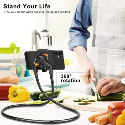 Vista 2 de b-land teléfono celular titular con selfie – Anillo de luz para Live Stream, flexible teléfono celular clip soporte Lazy Bracket Luz LED Lámpara