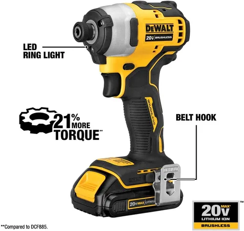 Vista 3 de DEWALT Destornillador de impacto ATOMIC 20V MAX*, inalámbrico, compacto, 1/4 pulgadas, solo herramienta (DCF809B)