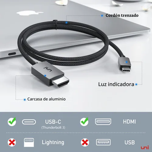 Vista 5 de uni Cable USB C a HDMI de 3 pies 4K a 30 Hz, cable USB tipo C de una vía