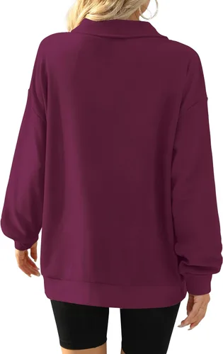 Vista 4 de WIHOLL Sudaderas de gran tamaño para mujer, de manga larga, con botones, cuello redondo, ropa de otoño