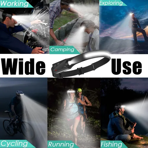 Vista 7 de CATO - Linterna frontal ligera, recargable por USB, luz ancha súper brillante e interruptor de luz de enfoque, impermeable, de silicona suave