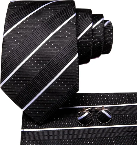 Vista 188 de Hi-Tie Corbatas de seda para hombre, diseño de cachemira a rayas, con bolsillo, gemelos cuadrados, conjunto formal de negocios
