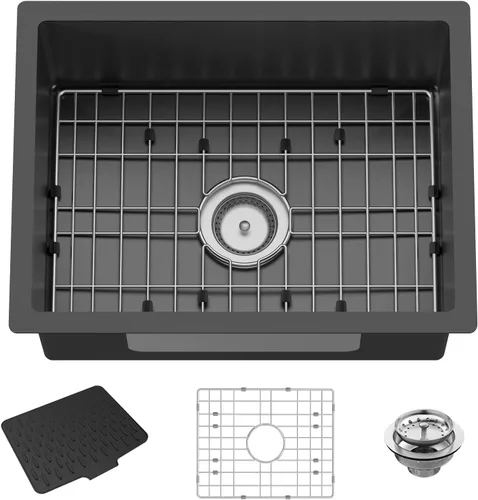 Vista 15 de Fregadero de cocina y bar negro de 12 x 16 pulgadas, pequeño tazón de acero inoxidable para montaje inferior, fregadero de cocina y bar, elección