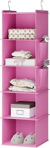 Vista 8 de YOUDENOVA Organizador colgante de armario, estantes de almacenamiento colgantes de 3 repisas, beige