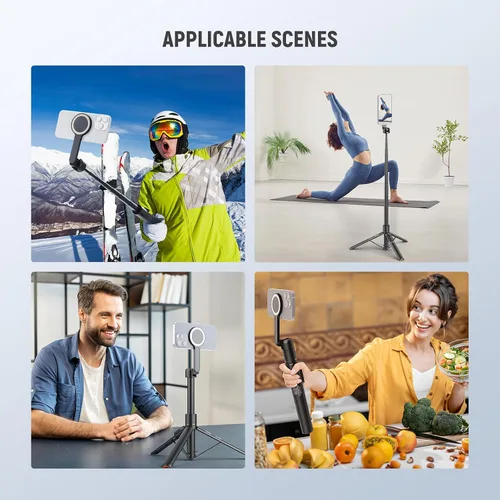 Vista 7 de NEEWER Basics Trípode con Palo de Selfie Magnético de 5.48 pies Compatible con MagSafe iPhone Android, Soporte Portátil de Viaje para Teléfono