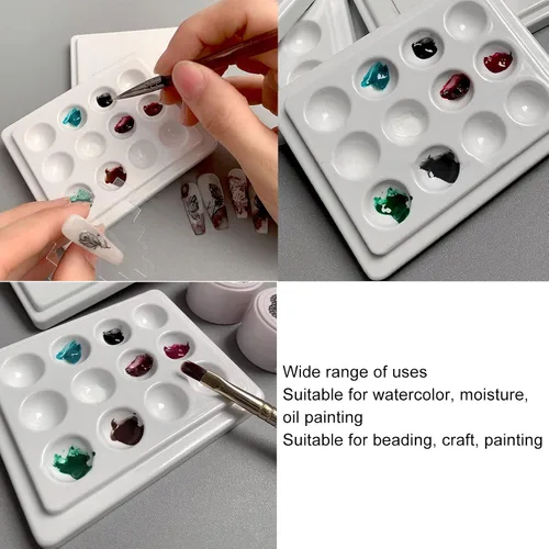Vista 3 de Paleta de pintura de porcelana, suave y reutilizable de 12 pocillos, paleta de pintura de acuarela de color blanco puro con cubierta para artistas