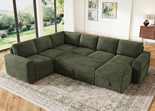 Vista 17 de HONBAY Sofá cama modular extraíble, sofá biplaza de pana, sofás para sala de estar, beige