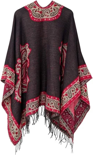 Vista 2 de QBSM Chal para mujer, poncho con capas de Ruana, frente abierto, para otoño e invierno